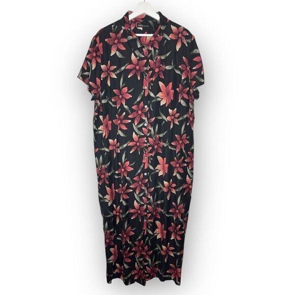 Valerie Stevens Maxi Dress Short Sleeve Floral Hawaiian Silk Plumeria Plus 22W - Picture 1 of 11